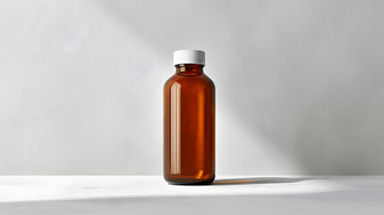 Medicine brown glass bottle mockup isolated