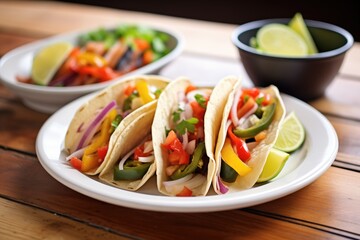 grilled veggie tacos with bell pepper strips and onions