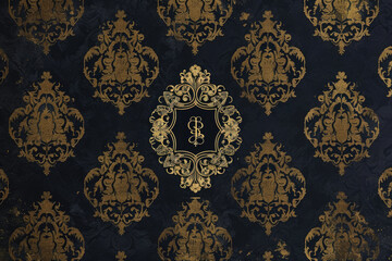 Luxury Seamless Pattern with Floral Ornaments on Black Background.