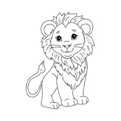 Funny lion cartoon characters vector illustration. For kids coloring book.