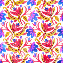 Seamless pattern with watercolor flowers.