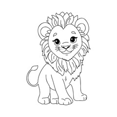 Funny lion cartoon characters vector illustration. For kids coloring book.