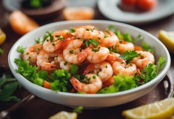 Fototapeta na wymiar Closeup on a dynamite shrimps fresh dish served in a fancy decoration