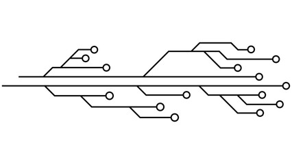 Printed circuit board PCB tracks isolated on white background. Technical clipart with lines and rings at the ends. Dividers for design. Design element.