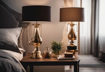 Collection Set of different decor styles of retro vantage and modern bedside nightstand lighting tab