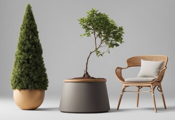 Collection Set of different styles of outdoor seats and tree pot in modern design cutouts isolated o
