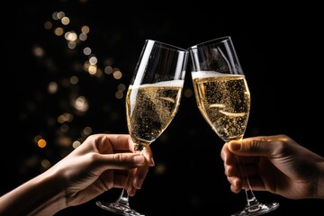 Elegant Champagne Toast Celebrating a Special Occasion at Nighttime