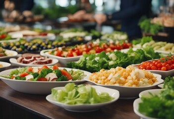 Healthy food and salad bar selection of appetizer typically found at restaurant or hotel food buffet