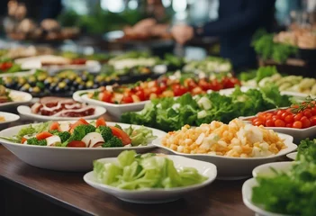 Foto op Plexiglas Healthy food and salad bar selection of appetizer typically found at restaurant or hotel food buffet © ArtisticLens