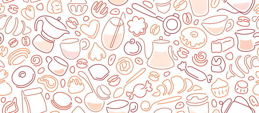 Coffee, tea, sweet dessert. Teapots, cups, cookies