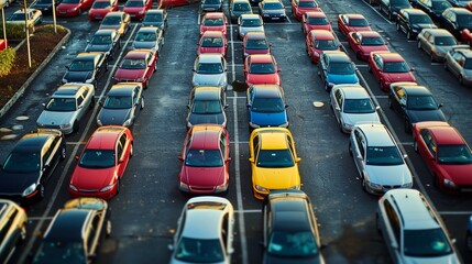 a parking with lots of colorful cars