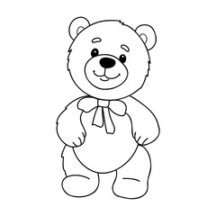 Outlined happy teddy bear raising his arms. Coloring page