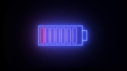 A battery charging icon made of glowing neon. charging a cell phone battery from empty to full.