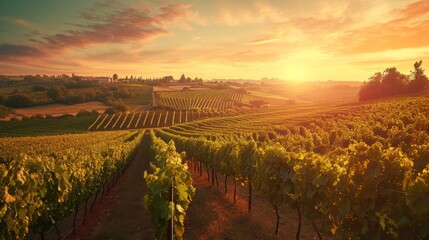Naklejka premium Beautiful landscape with green vineyard fields.