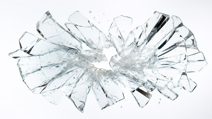 Shattered glass isolated against a white background
