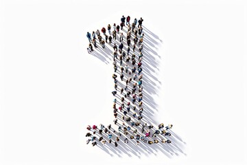 An aerial view capturing the collaborative arrangement of people forming the numeral "1," creating a visually engaging and cohesive composition against a clean white background