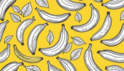 Banana Doodle Pattern in White and Yellow Background