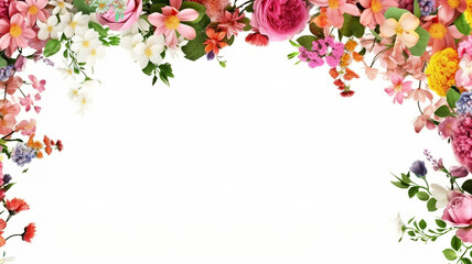 A pure white background with a floral background adorned with a hanging border.  - obrazy, fototapety, plakaty