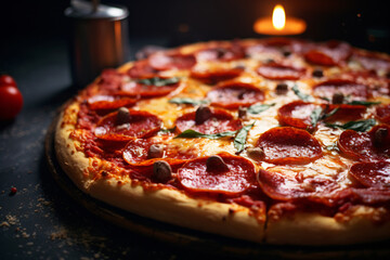 pepperoni pizza, in the style of lightbox, detailed