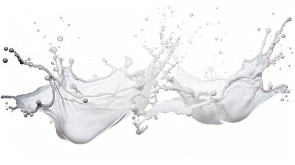 Splashes of milk isolated against a stark white background