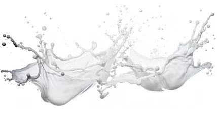 Zelfklevend Fotobehang Splashes of milk isolated against a stark white background © drizzlingstarsstudio