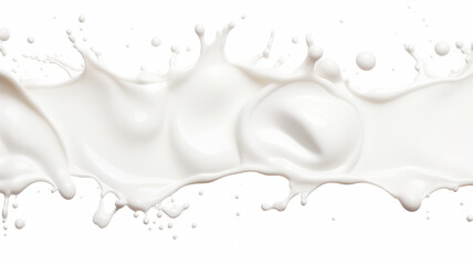 Splashes of milk isolated against a stark white background