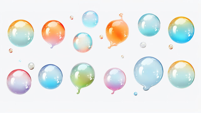 Bubbles of soap in various colors isolated on a white background