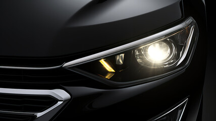 The composition and headlights of a realistic car advertisement
