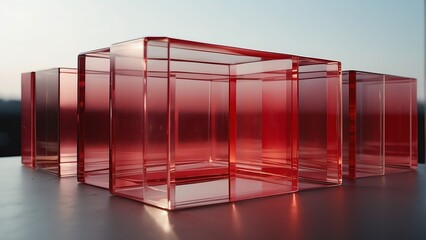 Abstract translucent square glass with red ombre gradient from Generative AI
