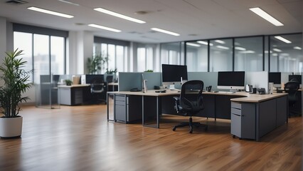 Beautiful blur defocused office background - tech office interior panoramic background from Generative AI