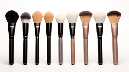 Isolated on a stark white background, realistic makeup brushes
