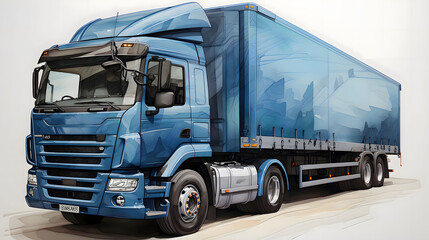 A detailed illustration of a cargo truck - obrazy, fototapety, plakaty