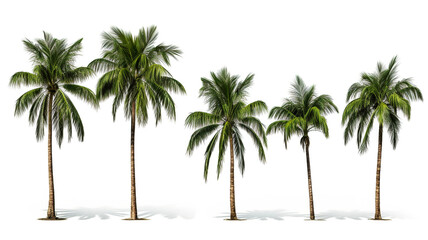 Obraz premium A group of green-leafed coconut palm trees isolated on a white background