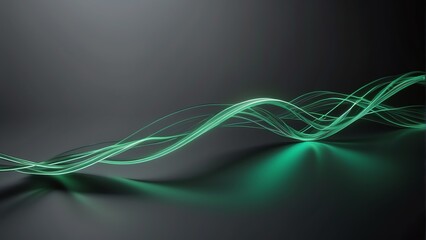 Smooth wavy glowing green neon light line on plain black background from Generative AI