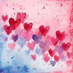 Watercolor hearts on a pink and blue background. valentine's day.