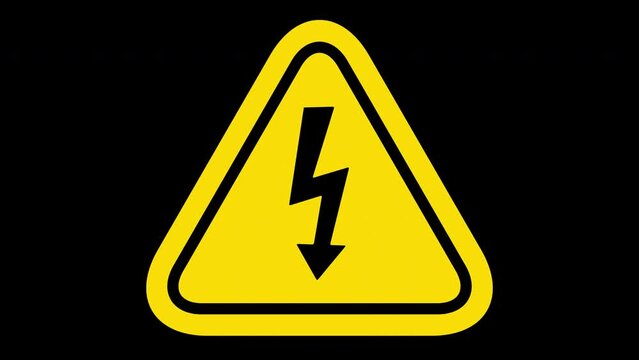 High voltage sign symbol in motion, isolated on transparent background with alpha channel. Animation of seamless loop.