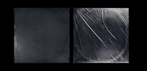 Fototapeta na wymiar Vinyl Record Album EP Cover Texture Mockup. Realistic paper overlay with worn edges and damage - scratches, torn, grainy outline. Album cover old effect for cd, vinyl. 