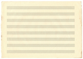 Empty music notebook sheet in a ruler for recording notes. Five-line staff without key. Horizontal...