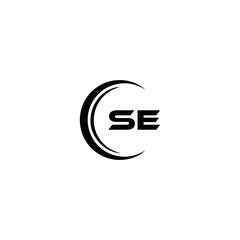 SE logo. S E design. White SE letter. SE, S E letter logo SET design. Initial letter SE linked circle uppercase monogram logo. S E letter logo SET vector design. SE letter logo design five style.	
