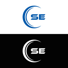 SE logo. S E design. White SE letter. SE, S E letter logo SET design. Initial letter SE linked circle uppercase monogram logo. S E letter logo SET vector design. SE letter logo design five style.	
