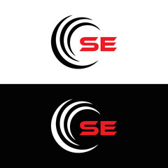 SE logo. S E design. White SE letter. SE, S E letter logo SET design. Initial letter SE linked circle uppercase monogram logo. S E letter logo SET vector design. SE letter logo design five style.	
