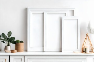 Mockup frame on shelf in living room interior,Scandinavian style
