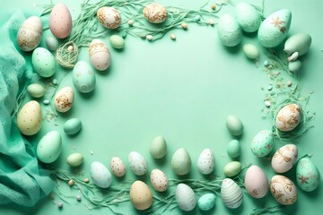 Celebrating the Festival of Easter with Joyful Ovations and Delightful Revelry, Featuring The Most Perfect and Best Collection of Colorful Eggs, With Ample Copy Space for Your Easter Wishes.