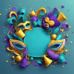 Colorful Mardi Gras Carnival mask with elements and colorful background.
