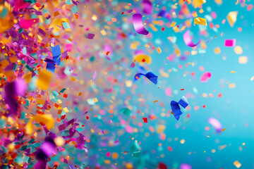 Fototapeta premium Confetti swirls mimicking a carnival dance, colorful background, Carnival