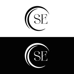 SE logo. S E design. White SE letter. SE, S E letter logo SET design. Initial letter SE linked circle uppercase monogram logo. S E letter logo SET vector design. SE letter logo design five style.	
