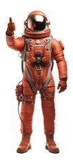 Astronaut in orange suit giving thumbs up isolated on transparent background. - obrazy, fototapety, plakaty