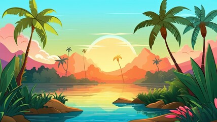 Fototapeta na wymiar cartoon illustration of nature Landscape with islands