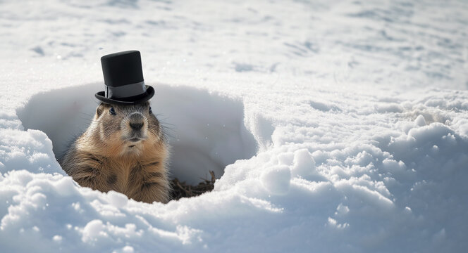 Ground hog coming out his hole in winter time