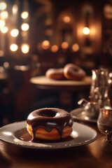 Fototapeta na wymiar Romantic sweet chocolate cinnamon puff doughnut dish